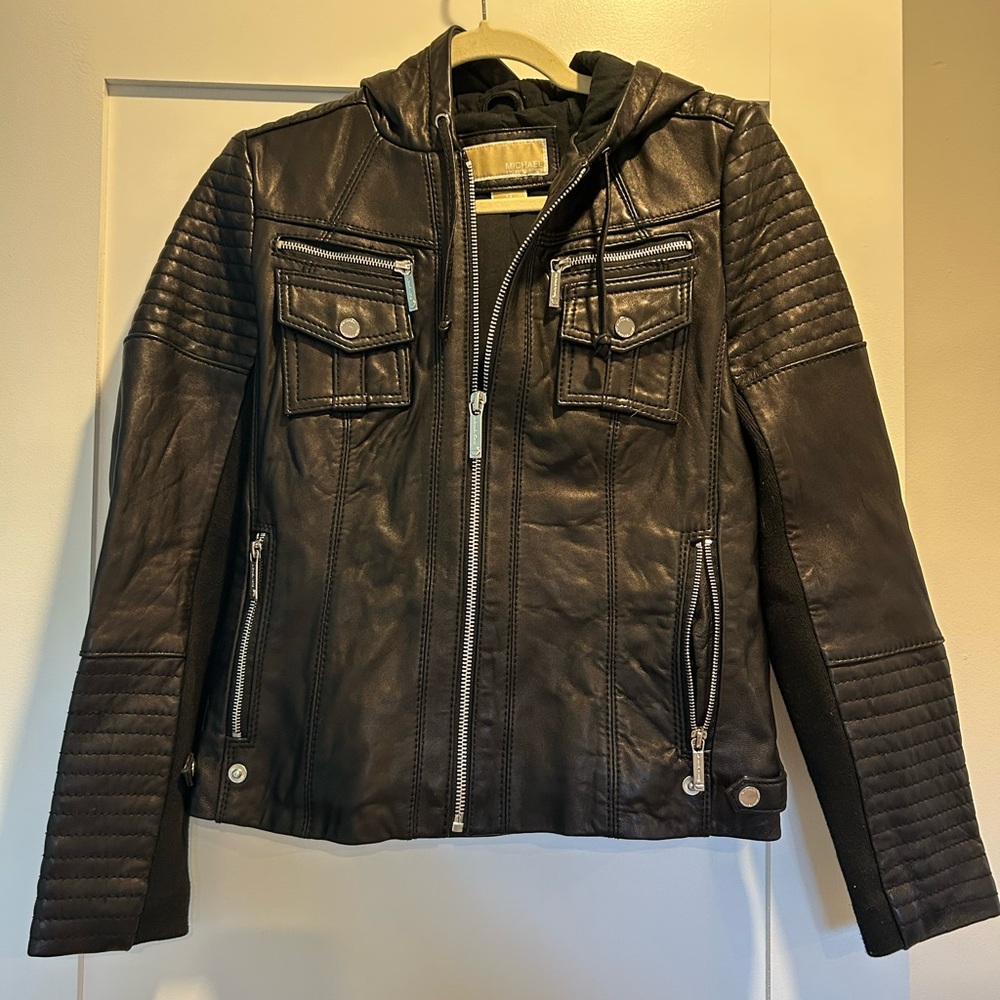 Michael Kors Quilted Black Leather Moto Jacket